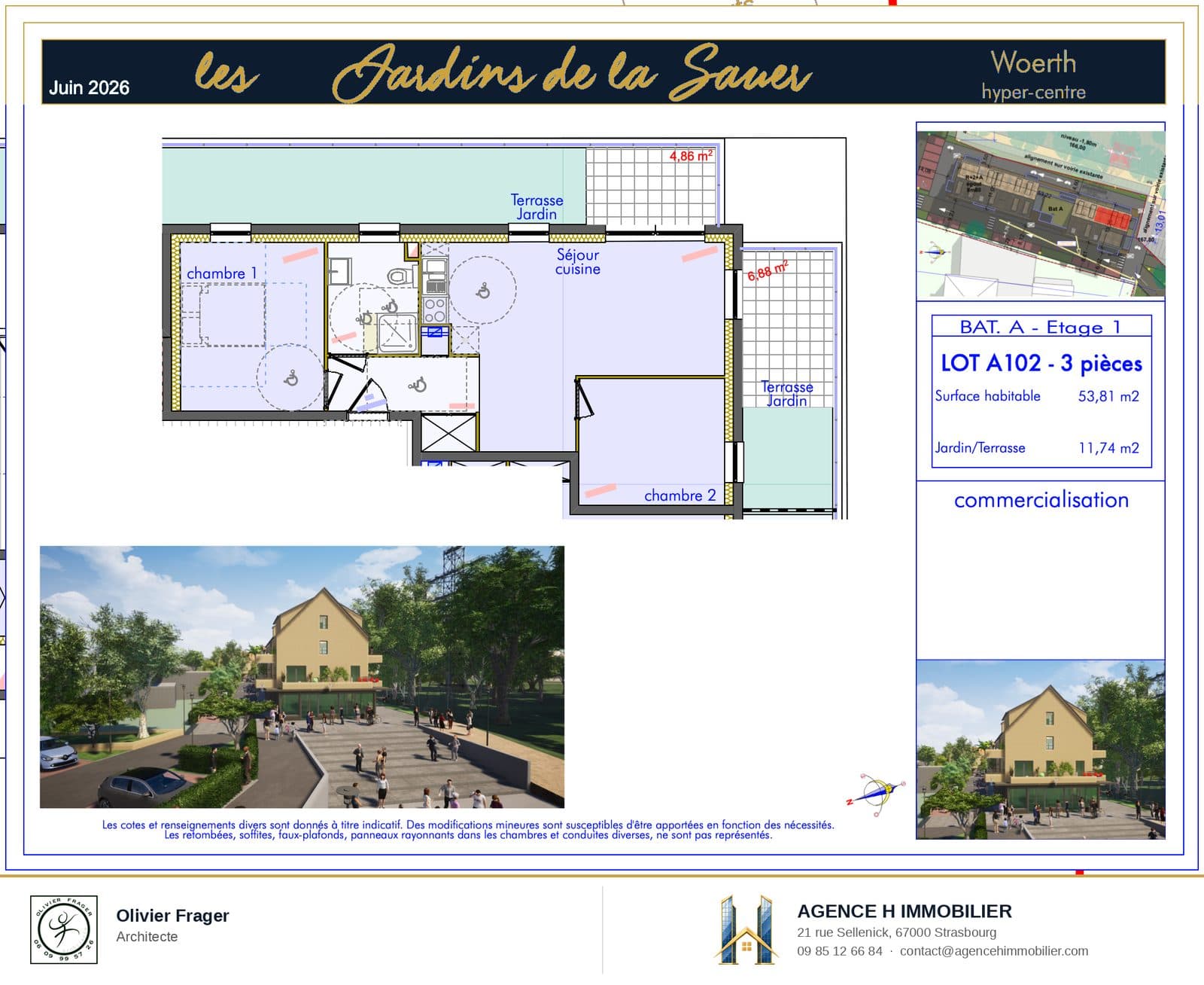 T3 neuf — Les Jardins de la Sauer, lot A102 — plan du lot A102