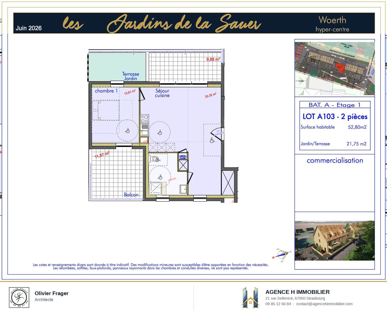 T2 neuf — Les Jardins de la Sauer, lot A103 — plan du lot A103