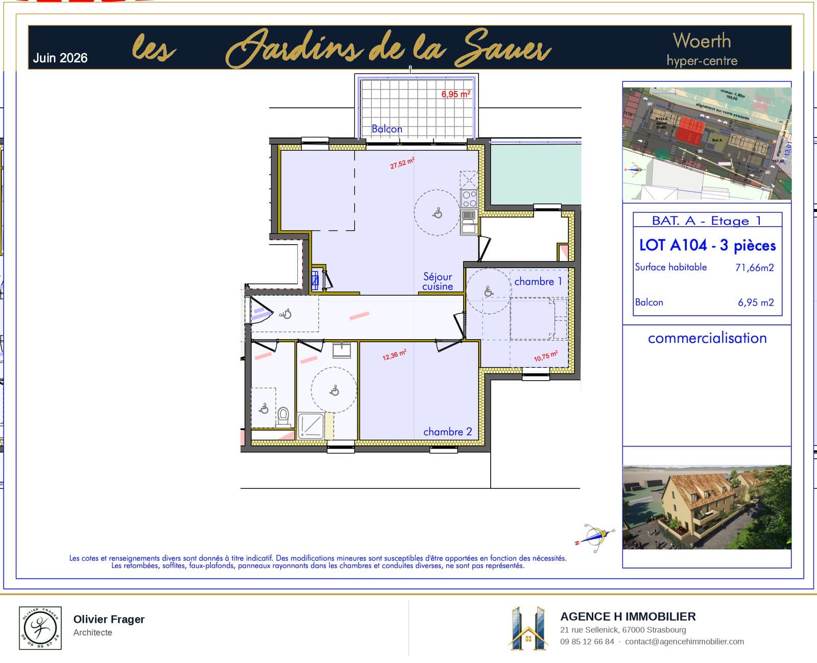 T3 neuf — Les Jardins de la Sauer, lot A104 — plan du lot A104