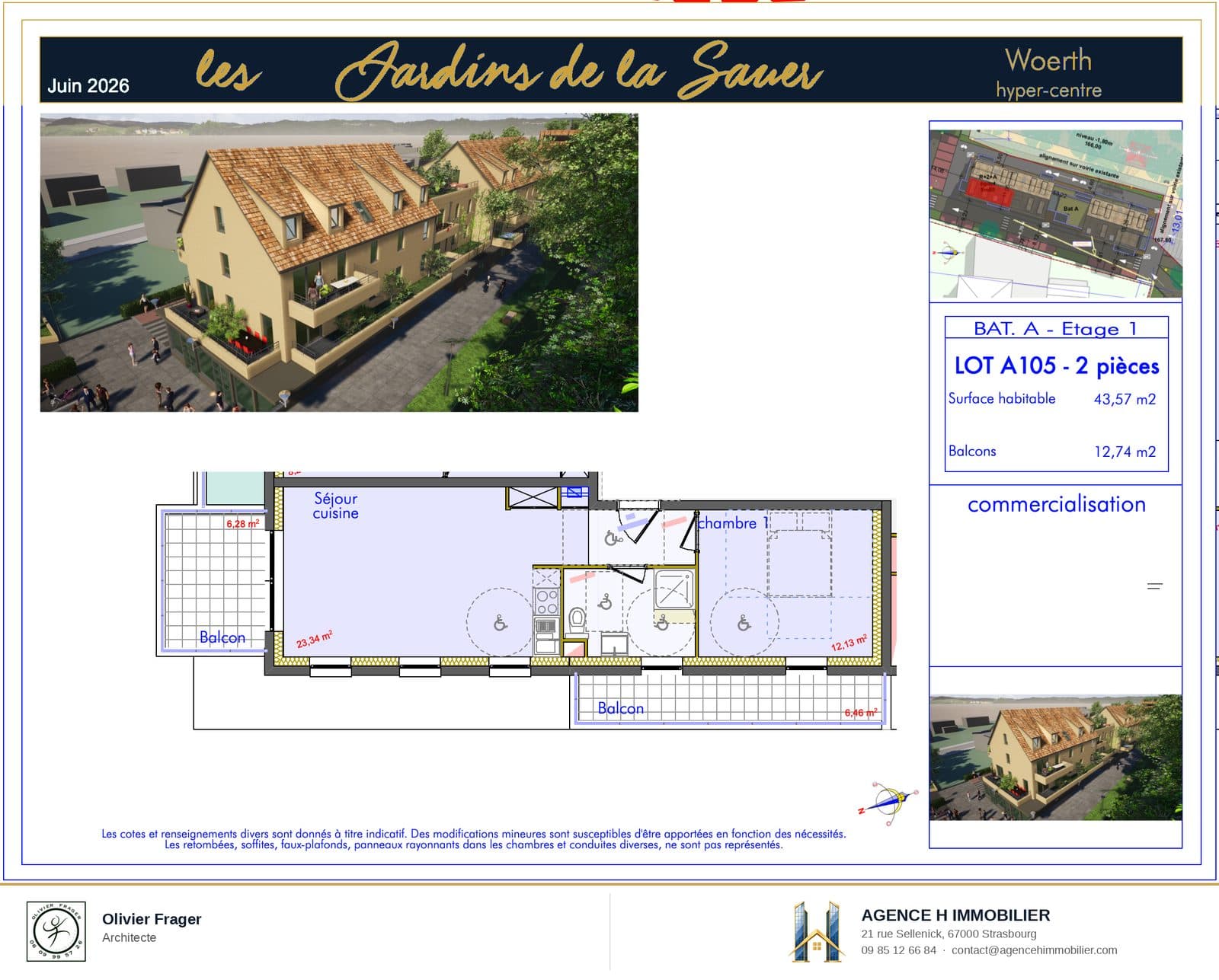 T2 neuf — Les Jardins de la Sauer, lot A105 — plan du lot A105