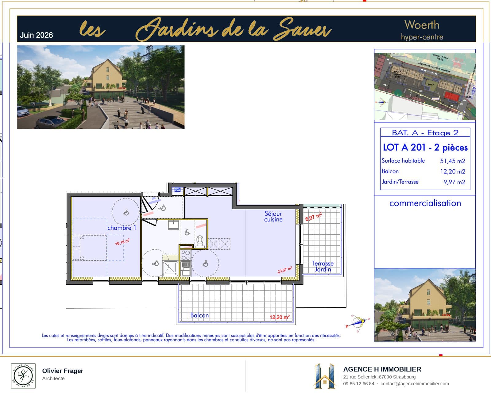 T2 neuf — Les Jardins de la Sauer, lot A201 — plan du lot A201