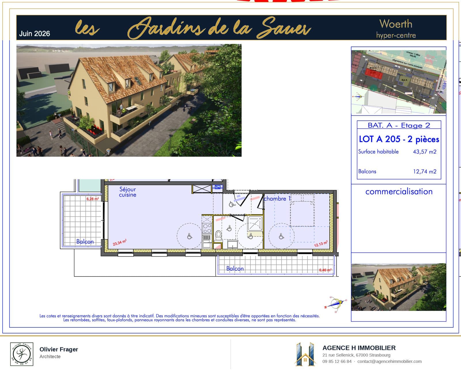 T2 neuf — Les Jardins de la Sauer, lot A205 — plan du lot A205
