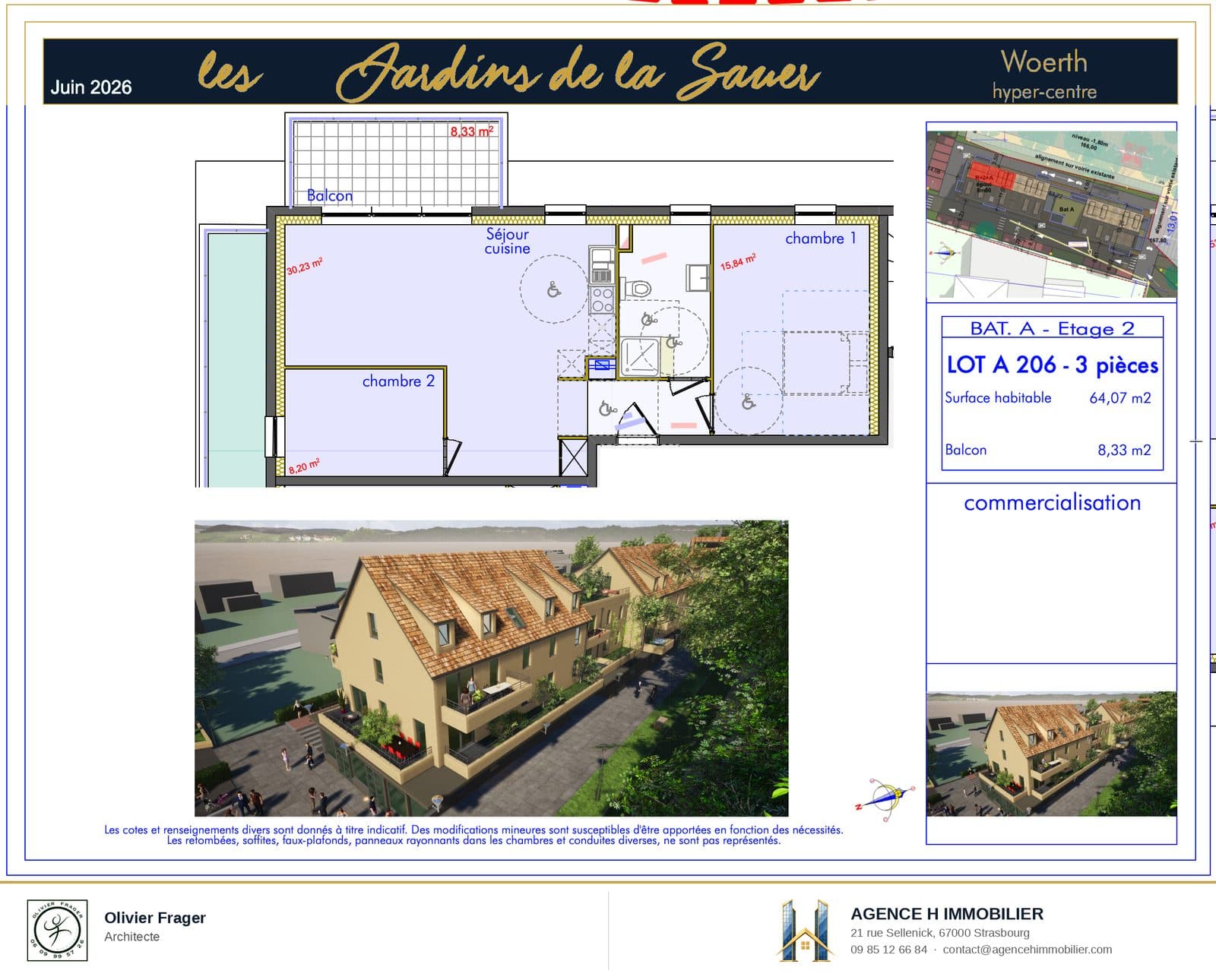 T3 neuf — Les Jardins de la Sauer, lot A206 — plan du lot A206