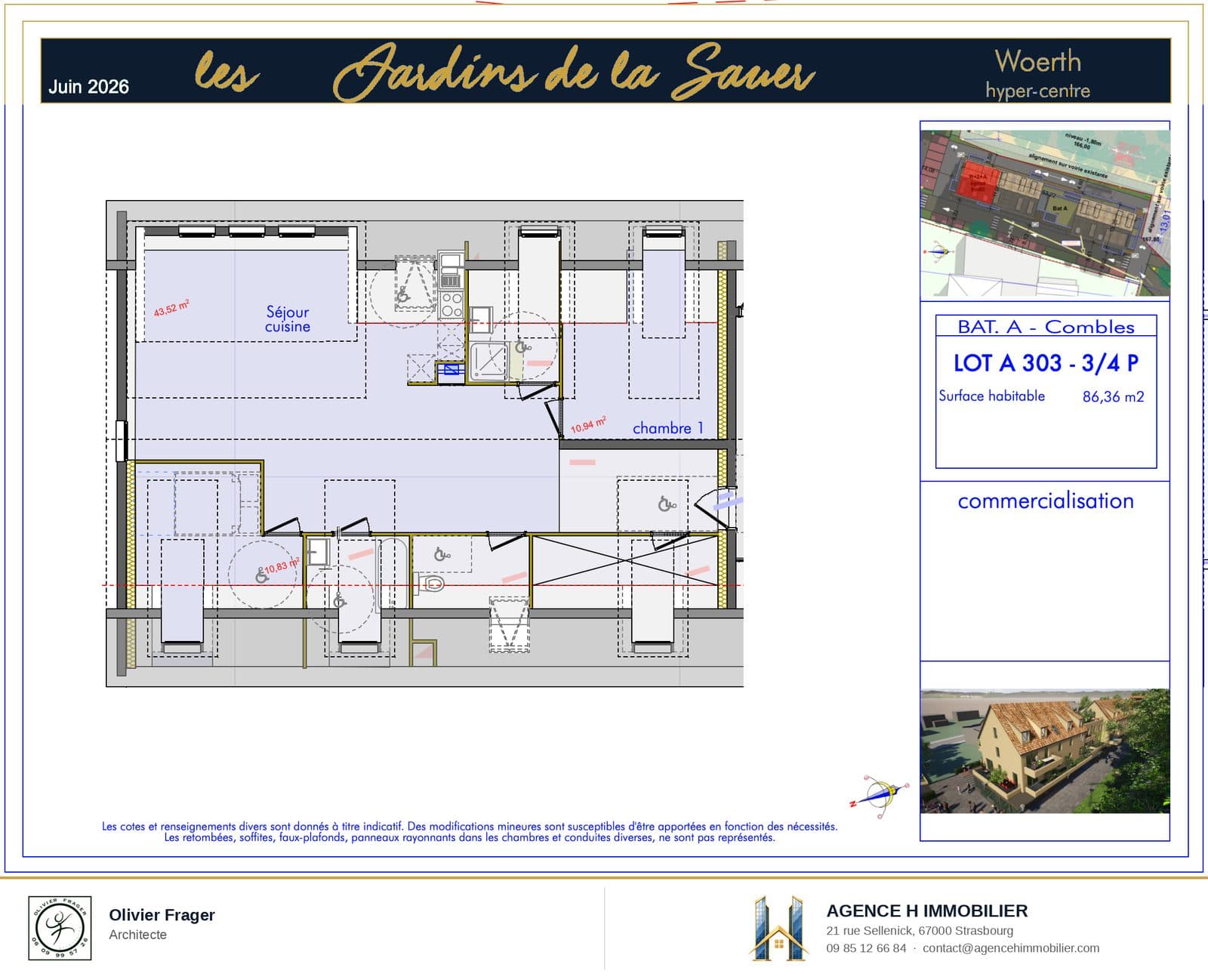 T4 neuf — Les Jardins de la Sauer, lot A303 — plan du lot A303